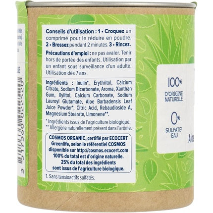 Dentifrice Solid Natessance cu Aloe Vera și Menthol Bio, Ambalaj Metalic, 111 g