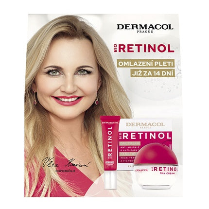 Set Cadou Dermacol Bio Retinol, Anti-îmbătrânire, 2 bucăți, cutie alb-roz