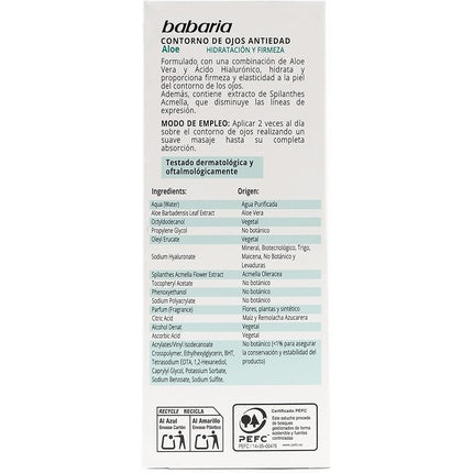 Cremă Ochi, Babaria, Aloe, 15ml
