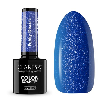 Lac de unghii în gel Claresa Funky Disco 6, albastru cu sclipici, 5ml