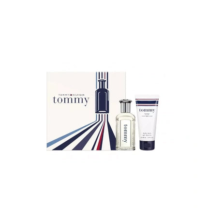 Set Parfum Tommy Hilfiger, EDT + Gel de Duș, 100ml + 100ml, Alb și Albastru Marin