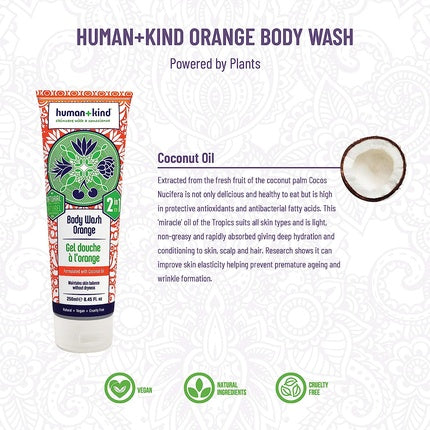 Gel de duș Human+Kind Orange Body Wash 2 în 1 cu ulei de cocos, 250 ml
