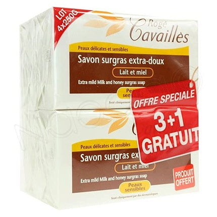 Săpun Rogé Cavaillès Extra-Mild cu lapte și miere, 250g - Pack de 4 buc