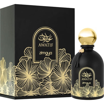 Perfum Zimaya Awatif Pour Femme, 100 ml, sticlă neagră cu detalii aurii