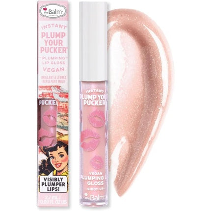 Gloss buze plumping Thebalm Instant Plump Your Pucker Giddy-Up nuanță nude strălucitor vegan
