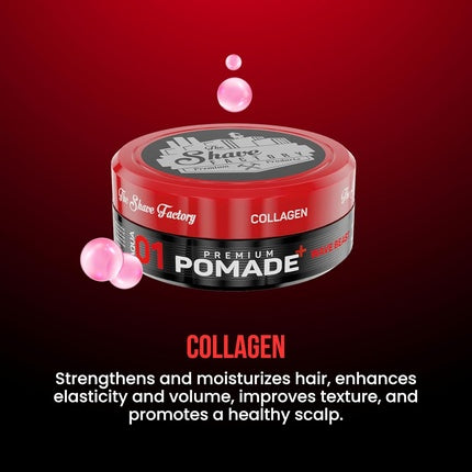Gel de păr, The Shave Factory, Premium Pomade 01 Wave Beast cu Collagen, Extra Hold, Extra Shine, 150ml