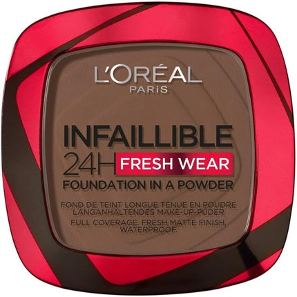 Fond de ten pudrat L'Oréal Paris Infallible Fresh Wear, culoare Ebony (390), acoperire completă