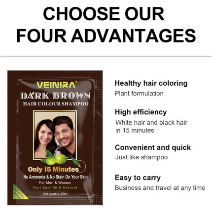 Șampon vopsea păr, Veinira, Dark Brown, 250 ml, formulă din plante