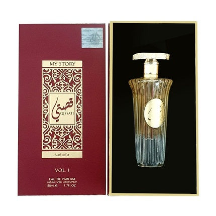 Parfum Lattafa Qissati Vol I Red, 50ml, sticlă cu design ondulat