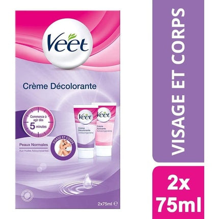 Kit Îngrijire Veet - Cremă decolorantă păr 2x75 ml, roz