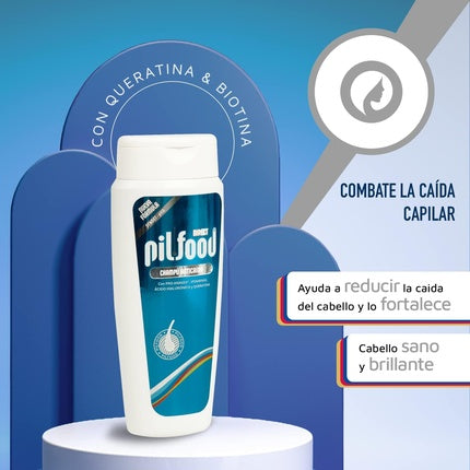 Șampon anti-cădere Pilfood Direct, 200ml, alb cu detalii albastru-verzi