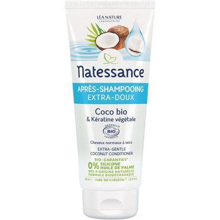 Condiționator Natessance Bio Extra-Gentle cu Cocos și Keratină Vegetală, 200ml