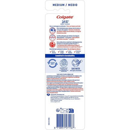 Periuță de dinți Colgate 360 Deep Clean Medium, set 3 bucăți, culori mixte (albastru, mov, verde)