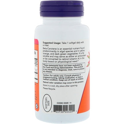 Supliment alimentar NOW Beta Carotene, 25.000 IU, 90 capsule