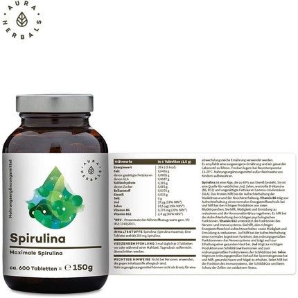 Tablete Spirulina, Aura Herbals, 600 bucăți, 150g