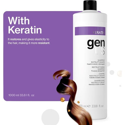 Șampon restructurant Genus Keratin US pentru păr degradat și tratat chimic, 1000ml