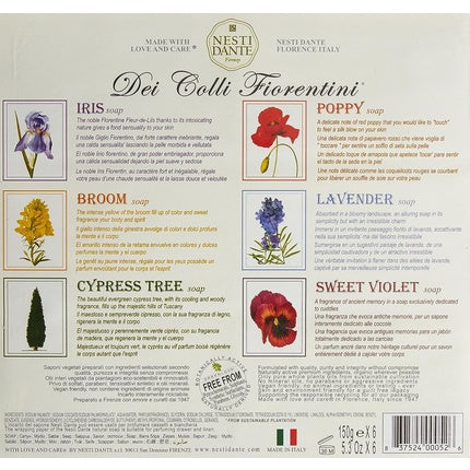 Set Săpunuri Nesti Dante Fiorentini, 8 buc., 240g, design cu flori (Iris, Violettta, Cipressa, Lavanda)