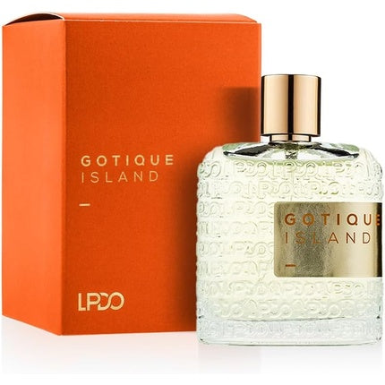 Eau de Parfum L'Pido Gotique Island 100ml, sticlă cu model geometric, dop auriu