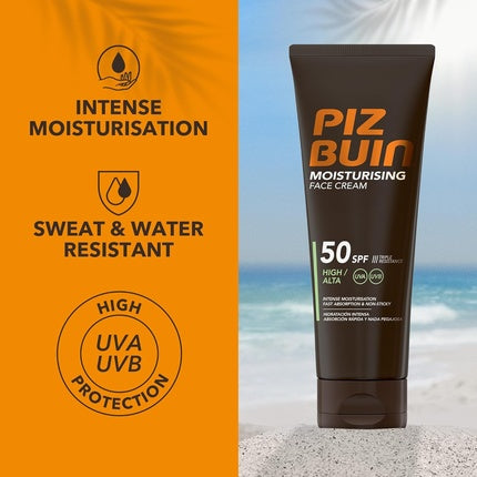 Cremă de față, Piz Buin, Moisturising SPF 50, maro