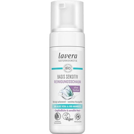 Lavera Basis Sensitive Cleansing Foam, spumă de curățare pentru față cu aloe vera și ulei de migdale, 150 ml