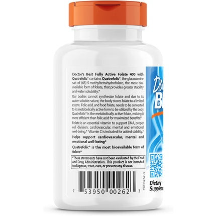 Supliment alimentar cu acid folic, Doctor's Best, Fully Active Folate 400mcg, 90 capsule veggie