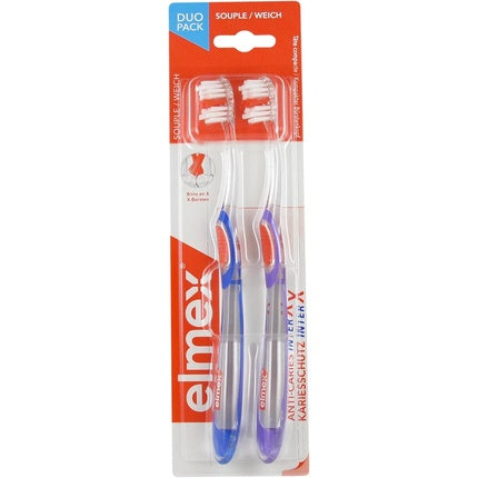 Periuță de dinți Elmex Anti-Cavity Interx Soft, Set 2 buc, Culoare albastru și mov