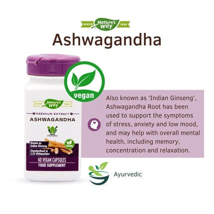 Supliment alimentar, Natures Way, Ashwagandha, capsule vegane, 60 buc