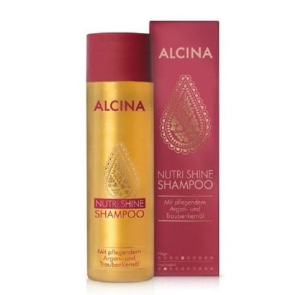 Șampon Alcina Nutri Shine, 560 ml, sticlă aurie, capac roșu