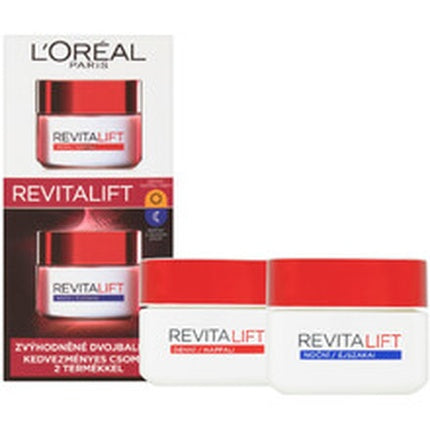 Crema Zilnică și de Noapte, L'Oréal Paris, Revitalift Filler, ambalaj dublu, roșu, alb