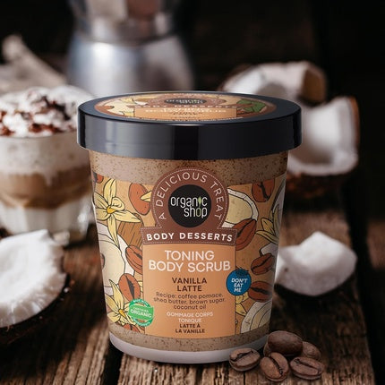 Scrub corp Organic Shop Toning Body Scrub Vanilla Latte, 450ml, maro