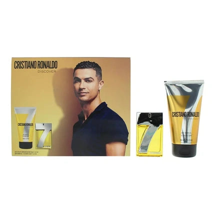 Set Parfum Bărbați Cristiano Ronaldo Discover, 2 bucăți (parfum + gel de duș), ambalaj auriu