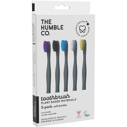 Periuță de dinți The Humble Co. - 5 piese, culori mixte, pe bază de plante