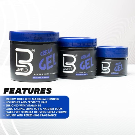 L3 Level 3 Cream Hair Gel, 500 ml, culoare albastru, textură cremă