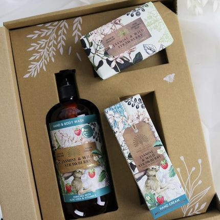 Set cadou Hand & Body, The English Soap Company, Colecția Anniversary, Jasmine Wild Strawberry, ambalaj din carton