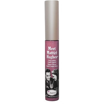 Ruj lichid mat, TheBalm, Meet Matte Hughes, culoare roz pudrată, capac argintiu
