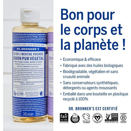 Săpun lichid Dr. Bronner's Peppermint, 280 g, concentrat