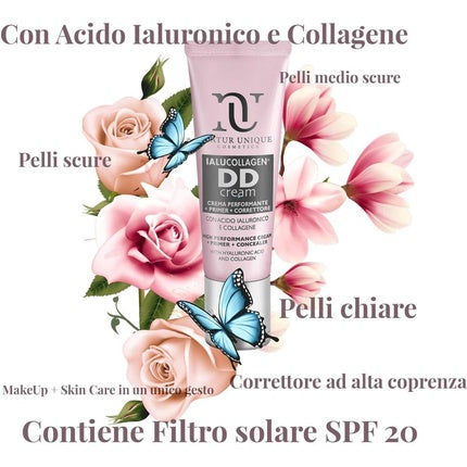 Crema de zi colorată Natur Unique Ialucollagen, ambalaj metalic argintiu cu oglindă