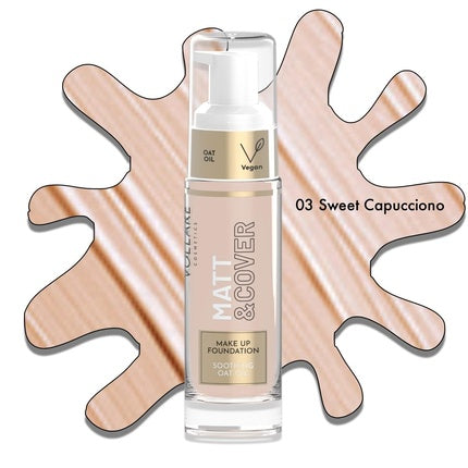 Fond de ten Vollare Cosmetics Matt & Cover, cu pompiță, 03 Cappuccino