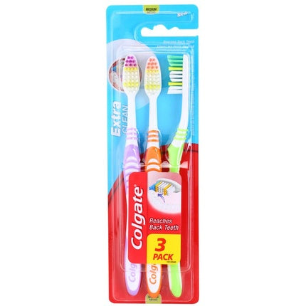 Periuță de dinți Colgate Extra Clean Medium, set 3 buc, culori multicolore