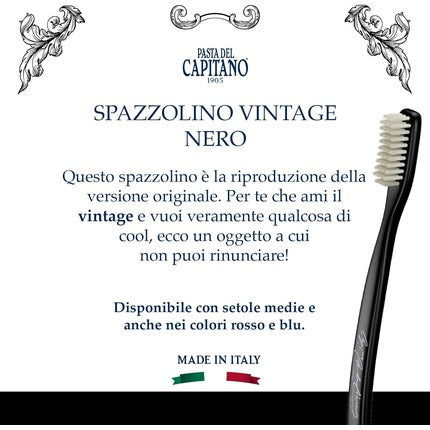 Periuță de dinți Vintage Pasta Del Capitano 1905, setole medii, negru