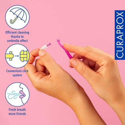 Periuță interdentală, Curaprox CPS 406, rezerve, roz-alb