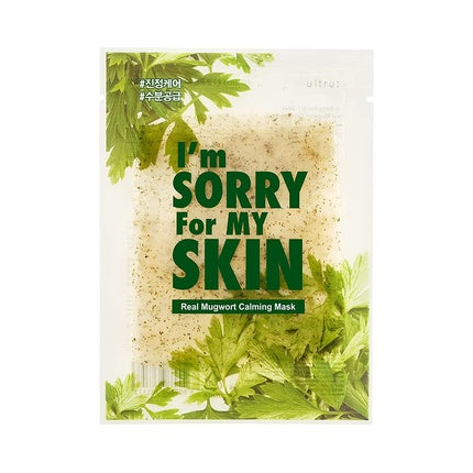I'm Sorry For My Skin Real Mugwort Calming Mask, Cutie cu 10 plicuri, Design verde cu mugurel