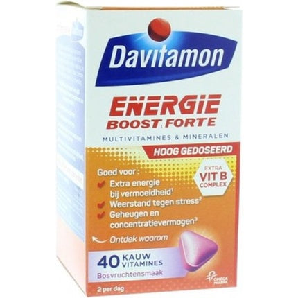Tablete pentru mestecat Davitamon Energie Boost, Fructe de pădure, 40 buc