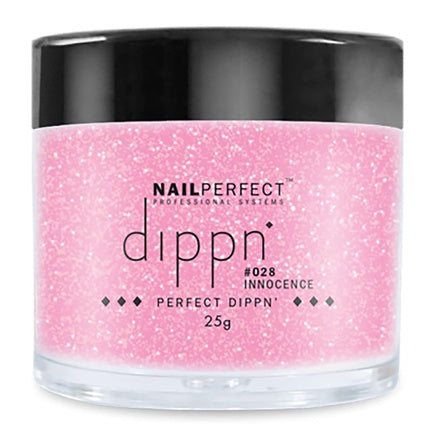 Vopsea unghii dip powder, Nail Perfect, #028 Innocence, roz pal cu glitter, 25g