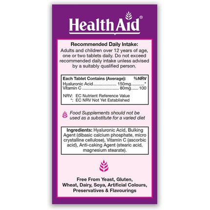 Tablete HealthAid HyaluroVit, Acid Hialuronic, 30 bucăți