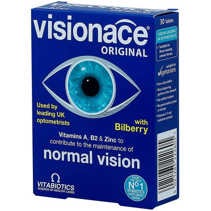 Vitabiotics Visionace Original, Vitamine pentru ochi cu Bilberry și Zinc, 30 Tablete
