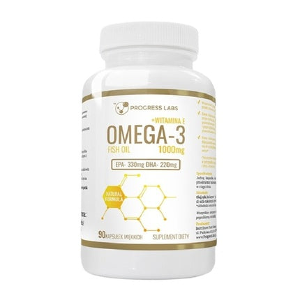 Supliment Omega-3, Progress Labs, Omega 3 + Vitamin E 1000mg, 90 Capsule