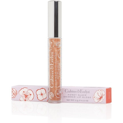 Gloss buze Crabtree & Evelyn Honey Glace, culoare nude cu sclipici, capac argintiu