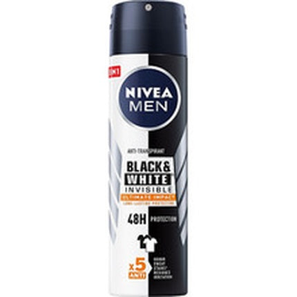 Nivea Men Invisible Black & White Ultimate Impact Antiperspirant Spray, 150 ml, Negru-Alb