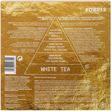 Set Parfum și Gel Duș Korres White Tea, 50 ml, 250 ml, alb